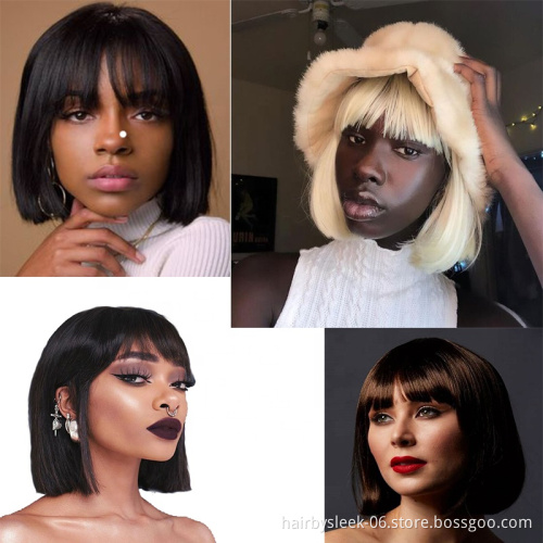 Rebecca Wholesale Straight Bob Wig Brazilian Remy Hair Human Hair Wigs For Women Ombre Color Full Machine Made Wig With Bang